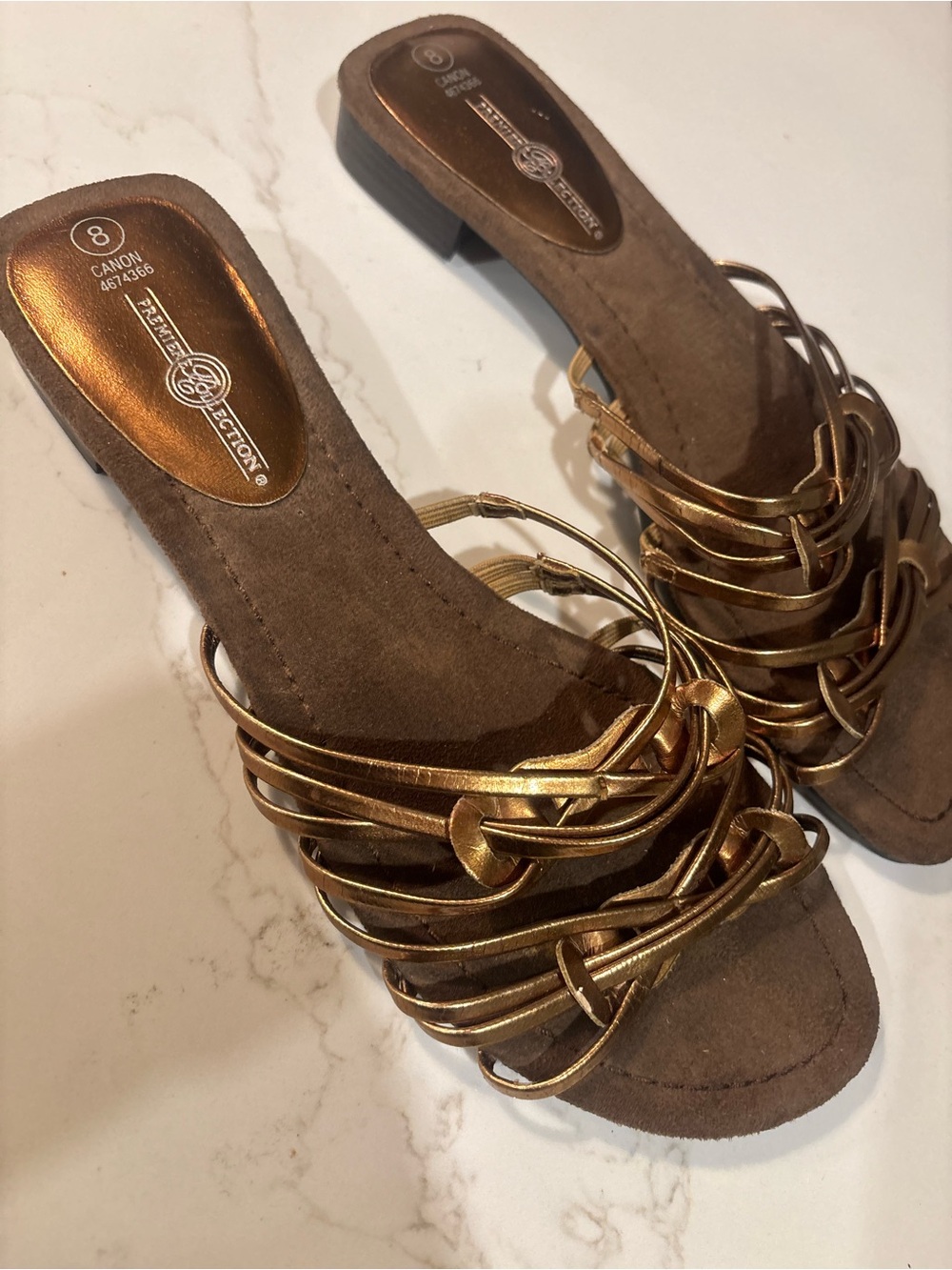 Gold Strappy Slide Heels